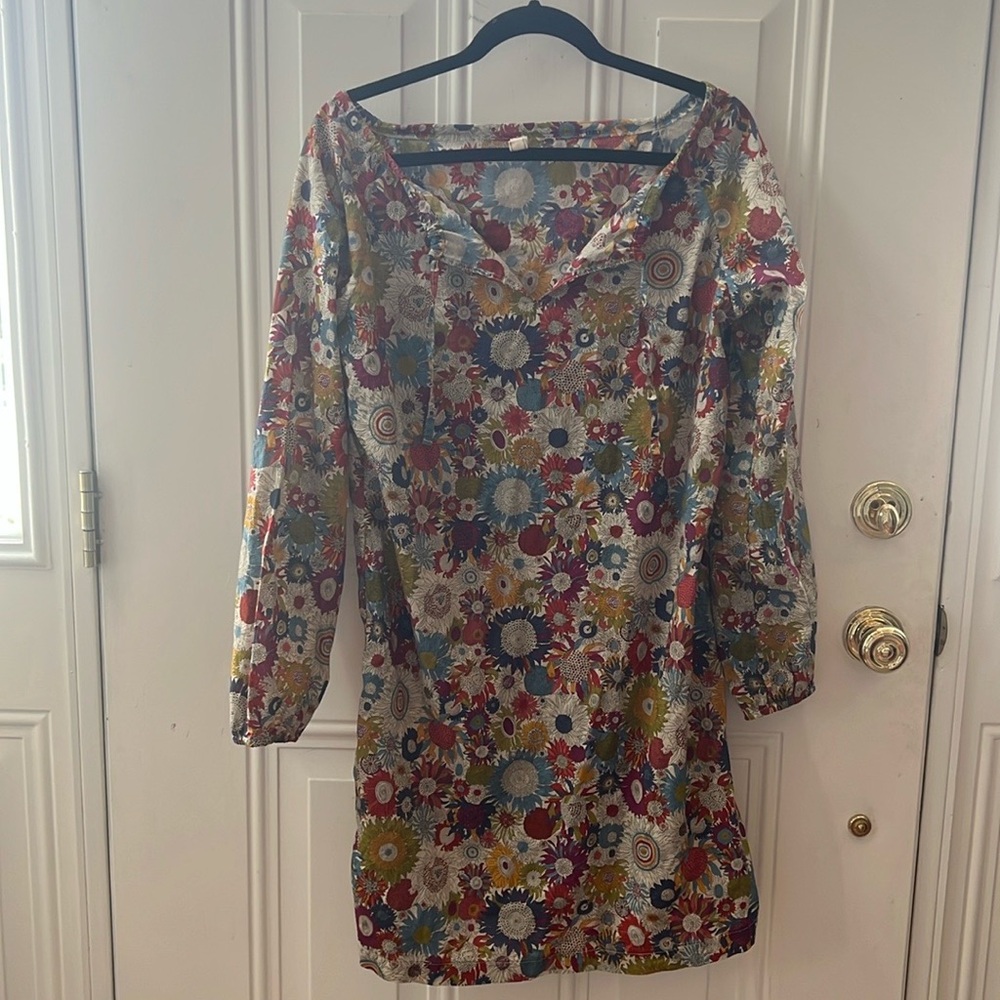 Sailor Rose long sleeve floral print dress handmade in NYC size large